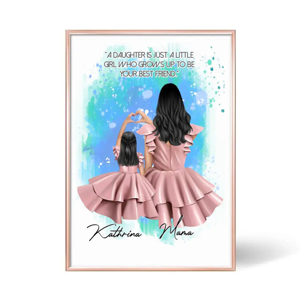 Mutter & Tochter im Kleid - Herz Poster Clipart Poster Personalisiert mit Namen