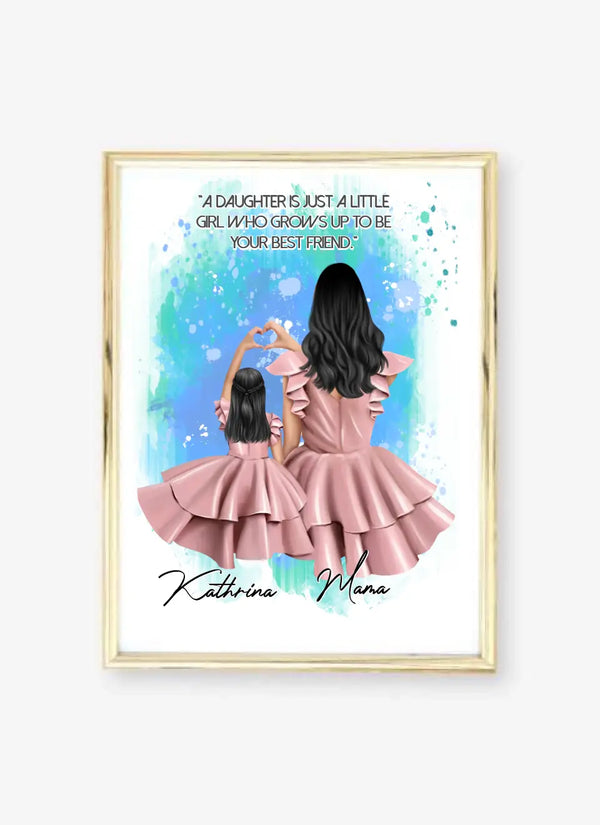 Mutter & Tochter im Kleid - Herz Poster Clipart Poster Personalisiert mit Namen