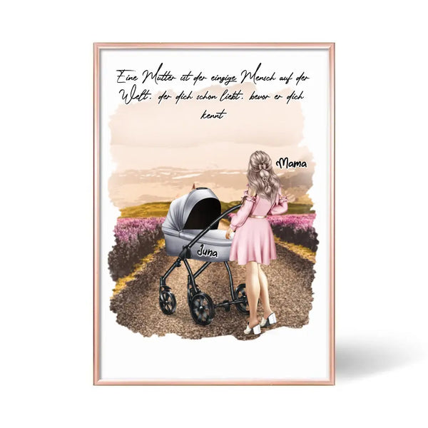 Mutter mit Kinderwagen Clipart Poster Personalisierbar mit Namen und Text