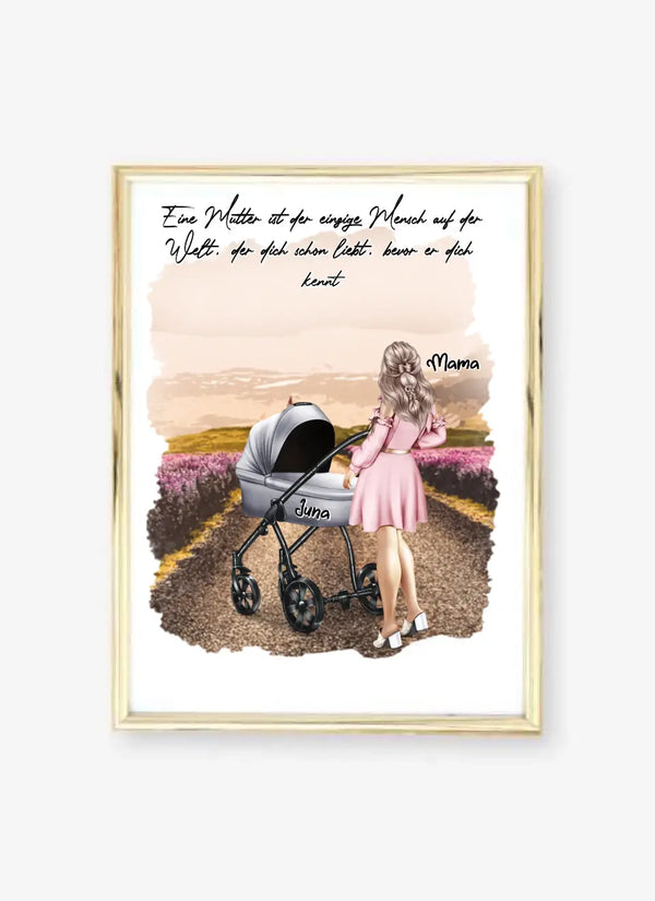 Mutter mit Kinderwagen Clipart Poster Personalisierbar mit Namen und Text