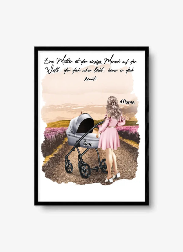 Mutter mit Kinderwagen Clipart Poster Personalisierbar mit Namen und Text