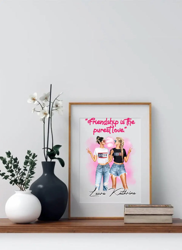 Personalisirtes Poster Cotton Candy Beste Freundinnen - 2-3 Personen Freundin Clipart Poster