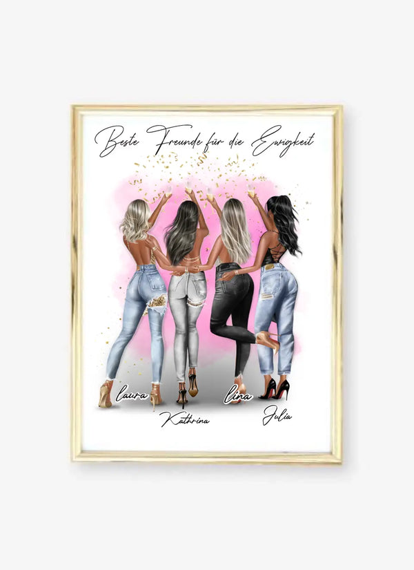 Beste Freundinnen Clipart Party Poster,Girls out Poster 2-4 Personen mit Namen Personalisierbar