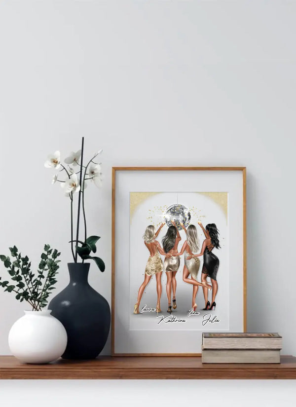 Personalisiertes Poster Glamour Beste Freundinnen - Freundin Poster 2 bis 4 Personen