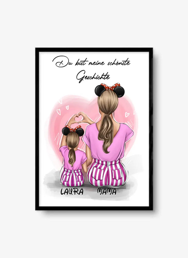 Personalisiertes Mutter und Tochter Clipart Poster Personalisiert mit Namen