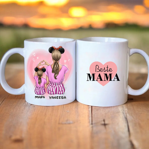 Personalisierte Mutter und Tochter Micky-Maus-Clipart Tasse Personalisiert mit Namen