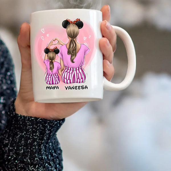 Personalisierte Mutter und Tochter Micky-Maus-Clipart Tasse Personalisiert mit Namen