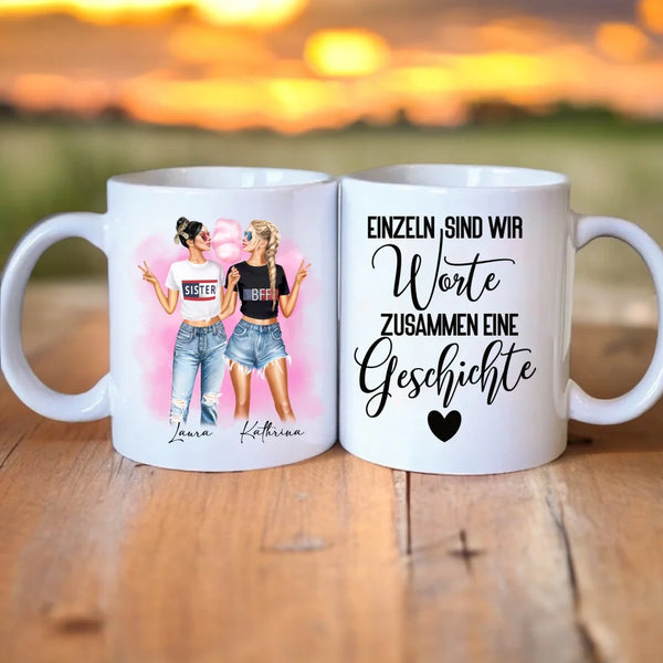 Personalisierte Tasse Zuckerwatte Beste Freundinnen - Clipart Tasse Personalisiert mit Namen