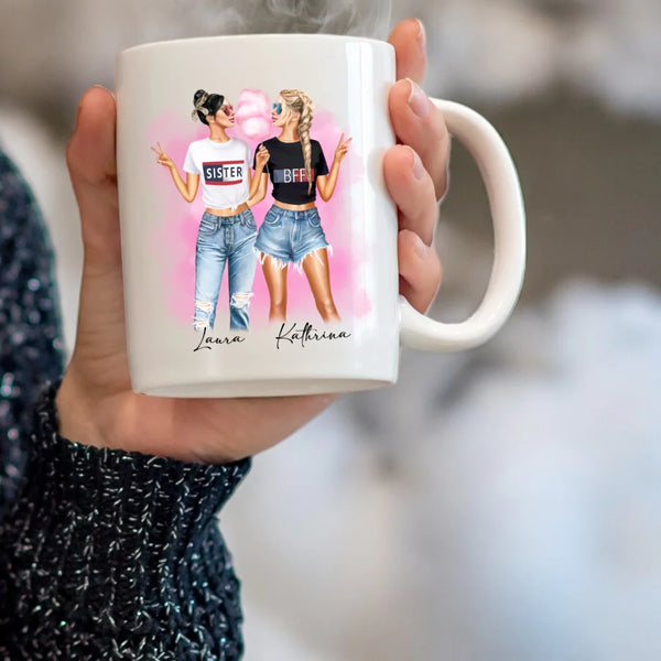 Personalisierte Tasse Zuckerwatte Beste Freundinnen - Clipart Tasse Personalisiert mit Namen