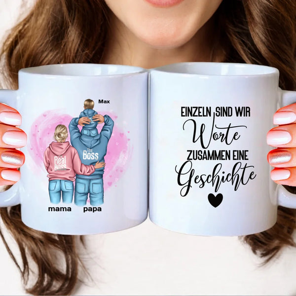 Papa mit Mama und Kind Familien Clipart Tasse Personalisiert mit Namen