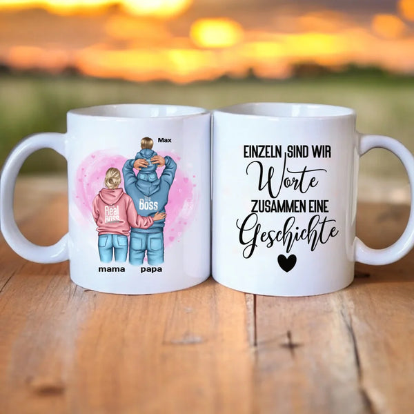 Papa mit Mama und Kind Familien Clipart Tasse Personalisiert mit Namen