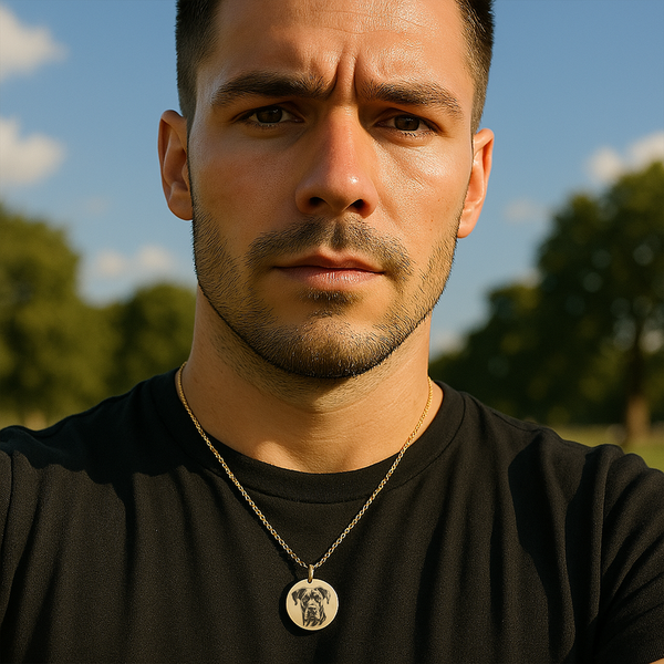 Personalisierte Kette mit Bildgravur – Rund – 25 mm Anhänger – 14K vergoldet & Edelstahl