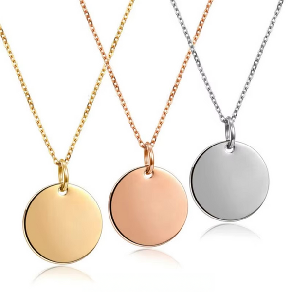 Personalisierte Kette mit Bildgravur – Rund – 25 mm Anhänger – 14K vergoldet & Edelstahl