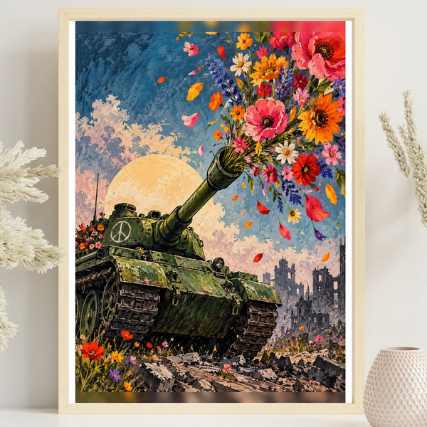 Blumen statt Waffen – Statement Poster in Grün & Pink