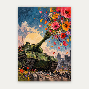Blumen statt Waffen – Statement Poster in Grün & Pink