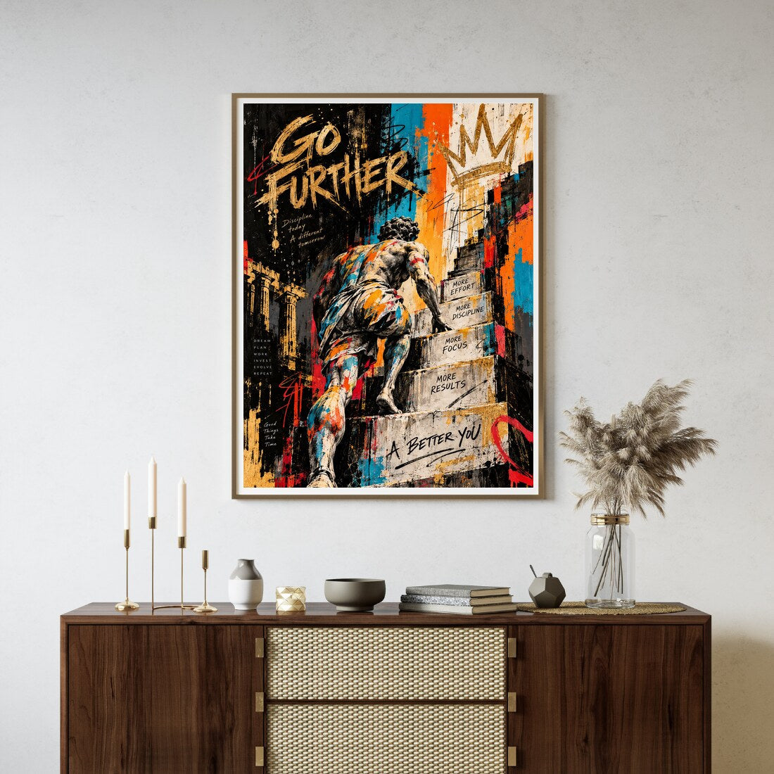 Go Further – Motivations Poster im Graffiti-Stil an der Wand