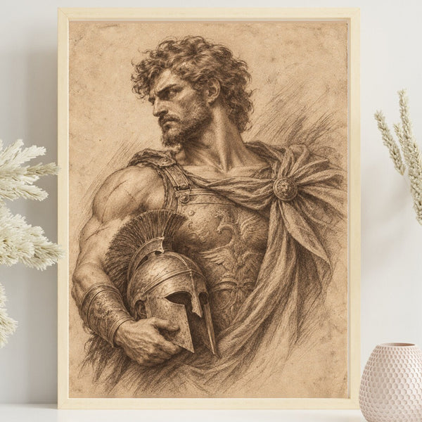 Der Krieger – Antikes Porträt Poster in Sepia