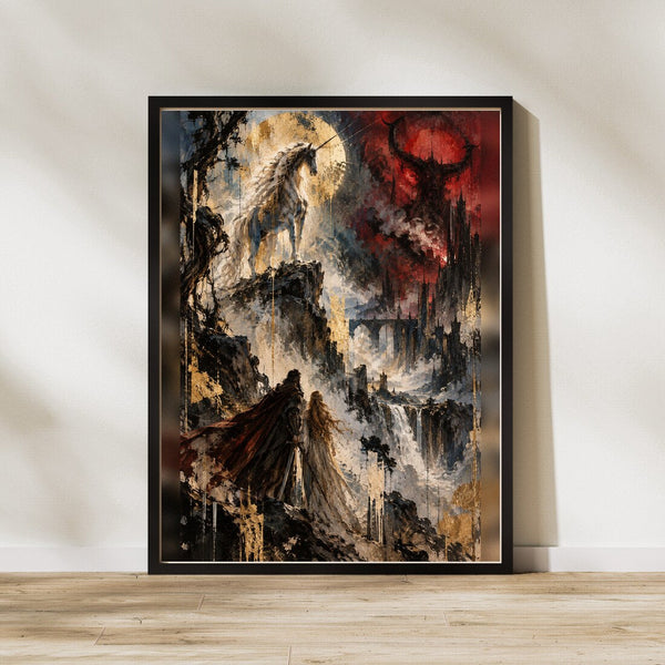 Zwischen Licht und Schatten – Dark Fantasy Poster in Gold & Rot