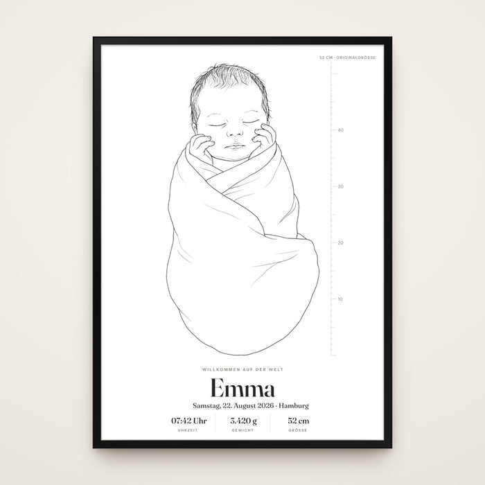 Geburtsposter – Baby als Zeichnung, Poster in Originalgröße
