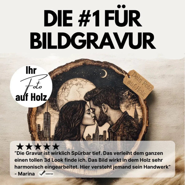 Gravierte Baumscheibe Holzscheibe Foto Bildveredlung in verschiedenen Größen, Bildgravur, Hochzeit - Geburtstag - Andenken - Gedenken - MyMagicMemory DE