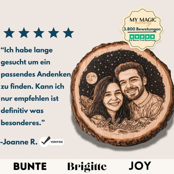 Gravierte Baumscheibe Holzscheibe Foto Bildveredlung in verschiedenen Größen, Bildgravur, Hochzeit - Geburtstag - Andenken - Gedenken - MyMagicMemory DE