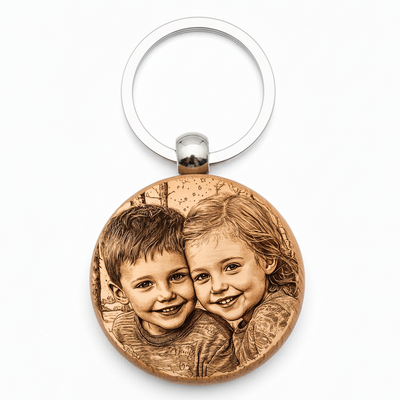 Fotogravur Anhänger – Schlüsselanhänger aus Holz mit deinem Bild