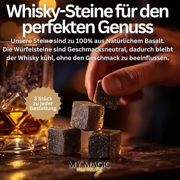 Personalisierbare Whisky Box mit Foto - Whisky Glas mit Gravur & Holz Geschenkbox - 3 Whisky Steine - Geschenkset - MyMagicMemory DE