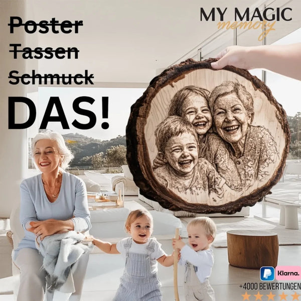 Personalisierte Baumscheibe mit Bild Gravur, Fotoverewigung auf Holz für besondere Erinnerungen - MyMagicMemory DE