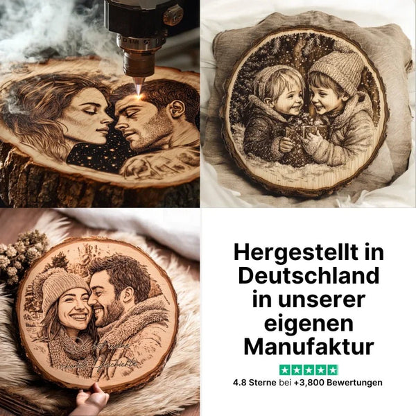 Personalisierte Baumscheibe mit Bild Gravur, Fotoverewigung auf Holz für besondere Erinnerungen - MyMagicMemory DE