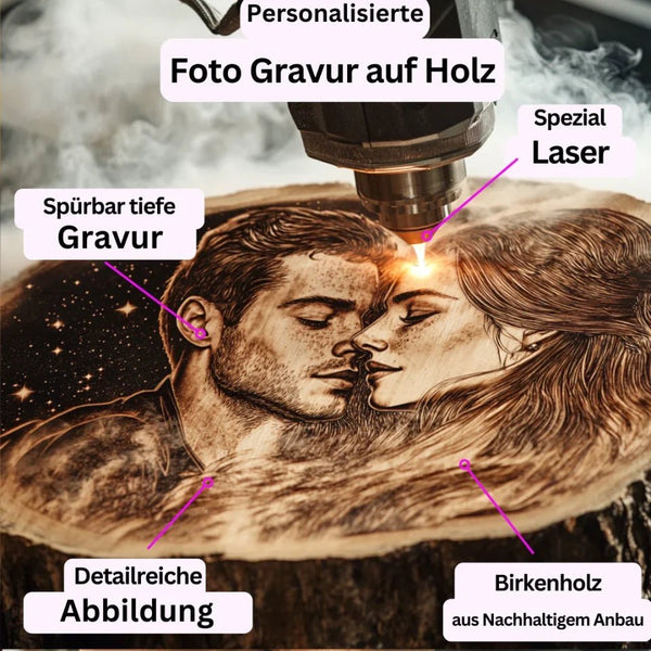 Personalisierte Baumscheibe mit Bild Gravur, Fotoverewigung auf Holz für besondere Erinnerungen - MyMagicMemory DE