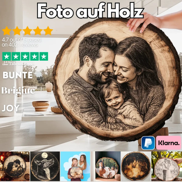 Personalisierte Baumscheibe mit Bild Gravur, Fotoverewigung auf Holz für besondere Erinnerungen - MyMagicMemory DE