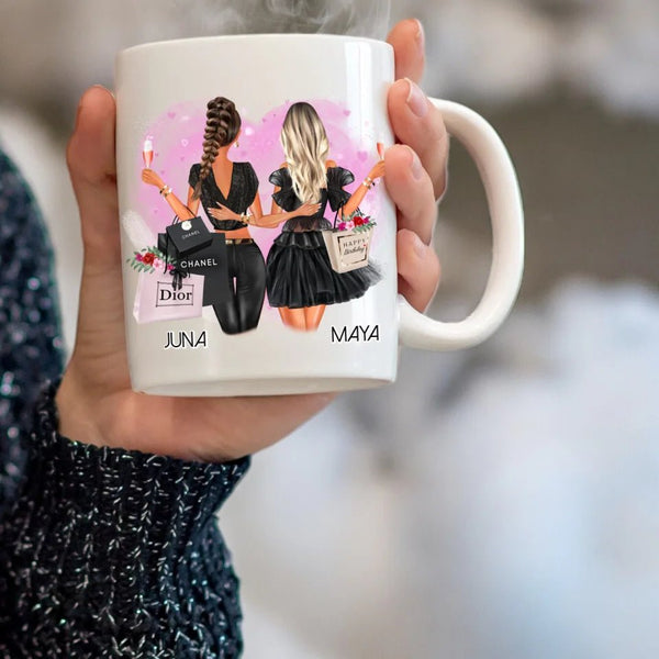 Personalisierte Beste Freundinnen Shopping/Birthday Tasse – Freundin TClipart Tasse Personalisiert mit Namen - MyMagicMemory DE