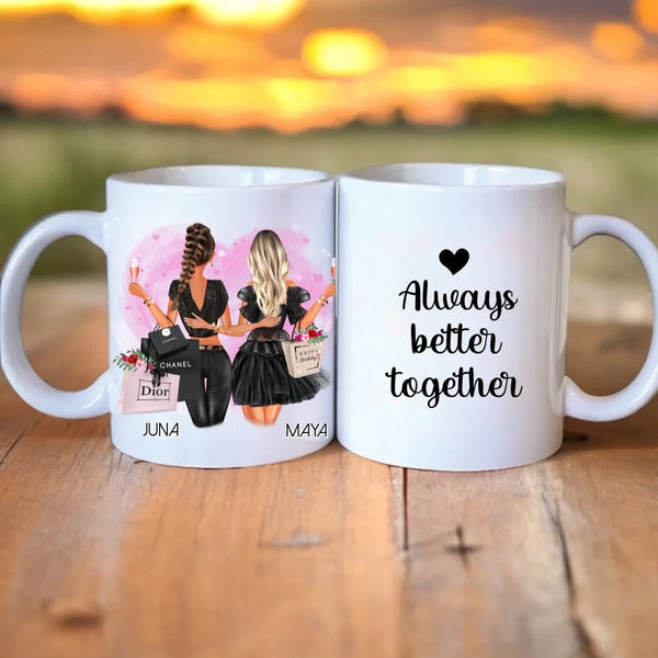 Personalisierte Beste Freundinnen Shopping/Birthday Tasse – Freundin TClipart Tasse Personalisiert mit Namen - MyMagicMemory DE