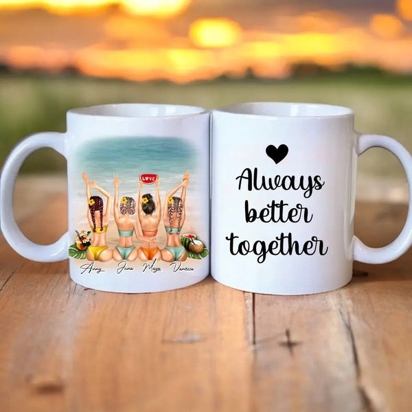 Personalisierte Tasse Beach Vibes Beste Freundinnen Clipart Tasse Personalisiert mit Namen 2 - 4 Personen - MyMagicMemory DE