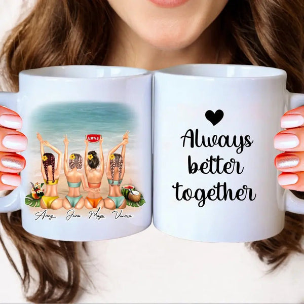 Personalisierte Tasse Beach Vibes Beste Freundinnen Clipart Tasse Personalisiert mit Namen 2 - 4 Personen - MyMagicMemory DE