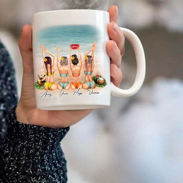 Personalisierte Tasse Beach Vibes Beste Freundinnen Clipart Tasse Personalisiert mit Namen 2 - 4 Personen - MyMagicMemory DE