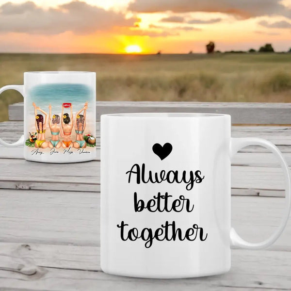 Personalisierte Tasse Beach Vibes Beste Freundinnen Clipart Tasse Personalisiert mit Namen 2 - 4 Personen - MyMagicMemory DE