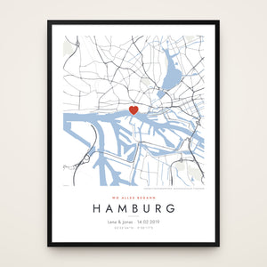 Stadtkarte Poster – Wo alles begann, mit Herz