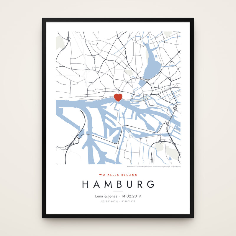 Stadtkarte Poster – Wo alles begann, mit Herz